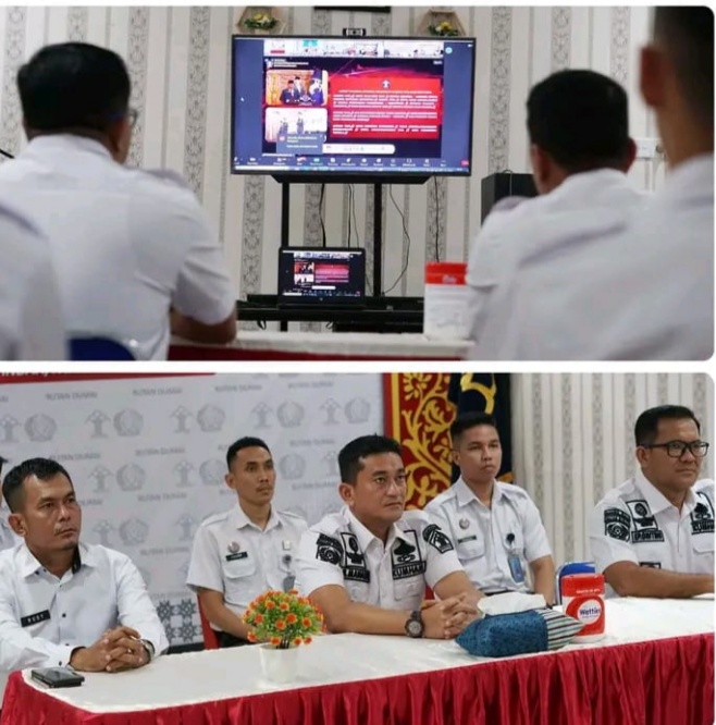 Rutan Dumai Ikuti Upacara Pelantikan dan Sumpah Jabatan Pimpinan Tinggi Pratama Secara Daring