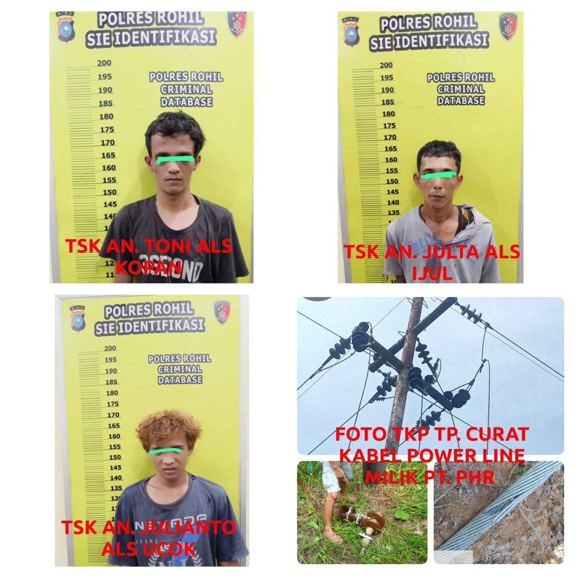 Tim Resmob Polres Rokan Hilir Bersama Tim Security PT ABB Mengamankan 3 Orang Tersangka Curat Milik PT PHR