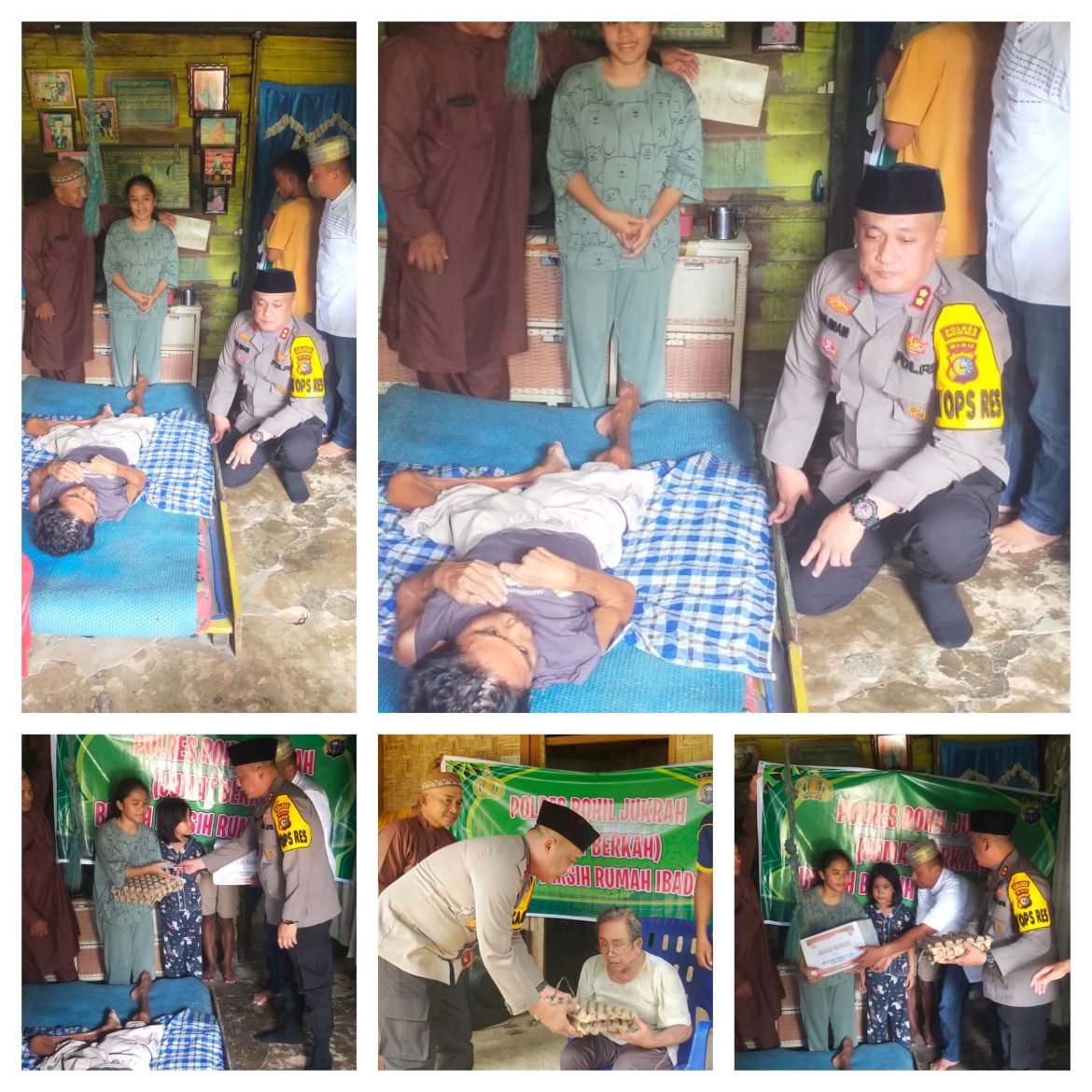 Jum:at Berkah Polres Rohil, memberikan bantuan berupa paket sembako kepada warga Dusun Simpang Mutiara