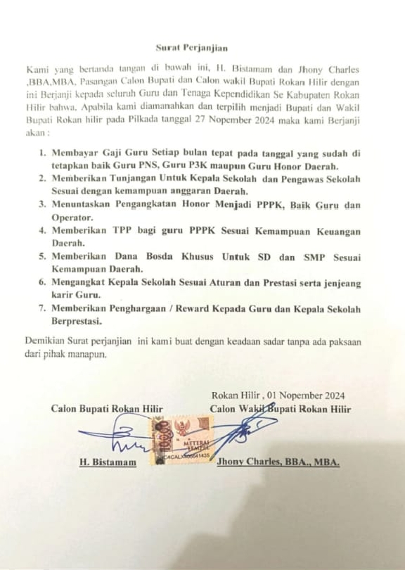 H. Bistamam dan Jhony Charles Tanda Tangani Komitmen: Pendidikan Berkualitas dan Kesejahteraan Guru Jadi Prioritas Utama