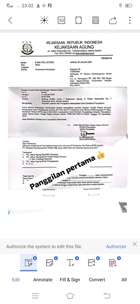 Kejaksaan Agung Panggil Komisaris PT Sarana Pembangunan Rokan Hilir, Tiswarni, Terkait Dugaan Korupsi Dana PI 10% 