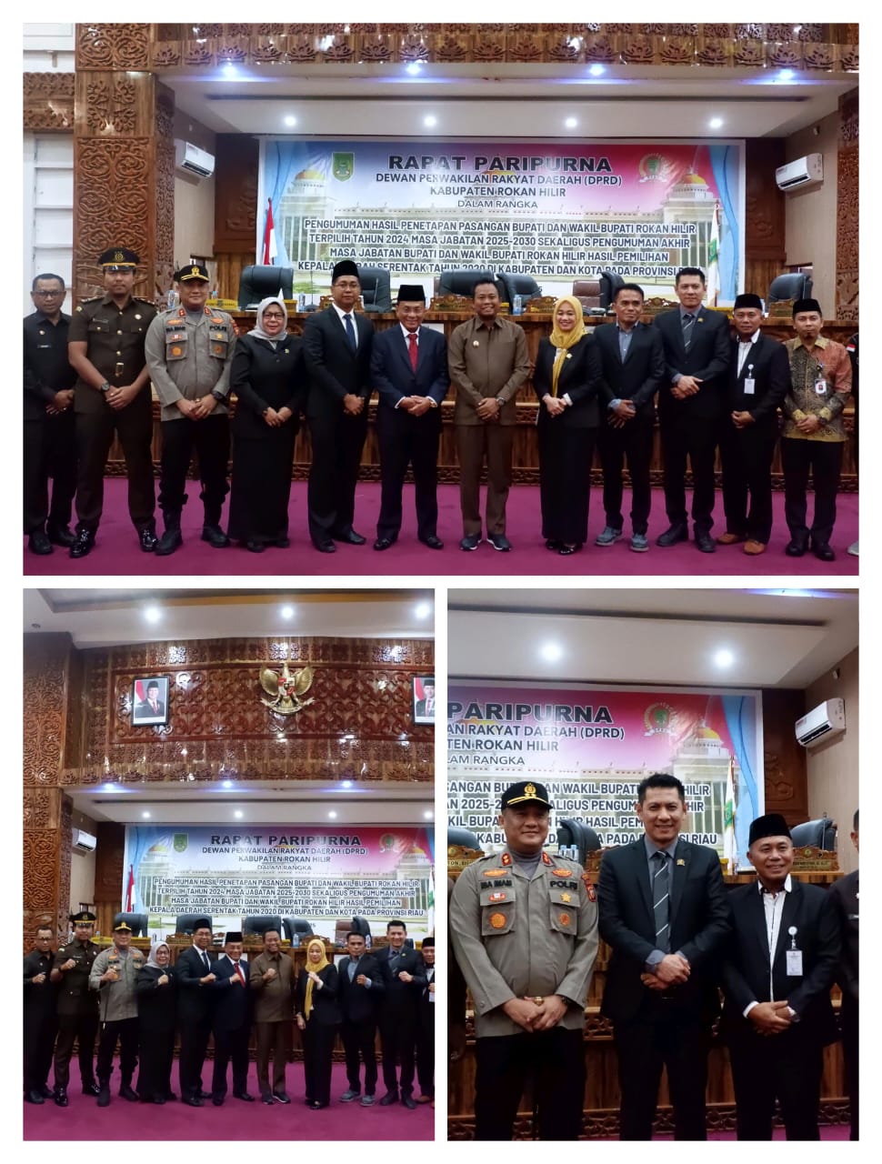 Kapolres AKBP Isa Imam Syahroni, Hadiri Paripurna Penetapan Paslon Terpilih Bupati dan Wakil Bupati 2025 – 2030 di DPRD Rohil 