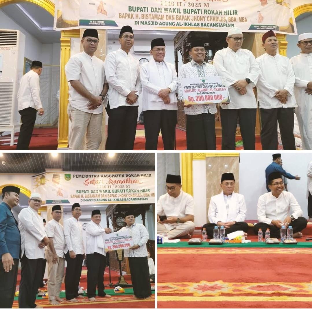 Safari Ramadhan di Masjid Agung Al-Ikhlas, Pemda Rohil Serahkan Dana Hibah Rp 300 Juta