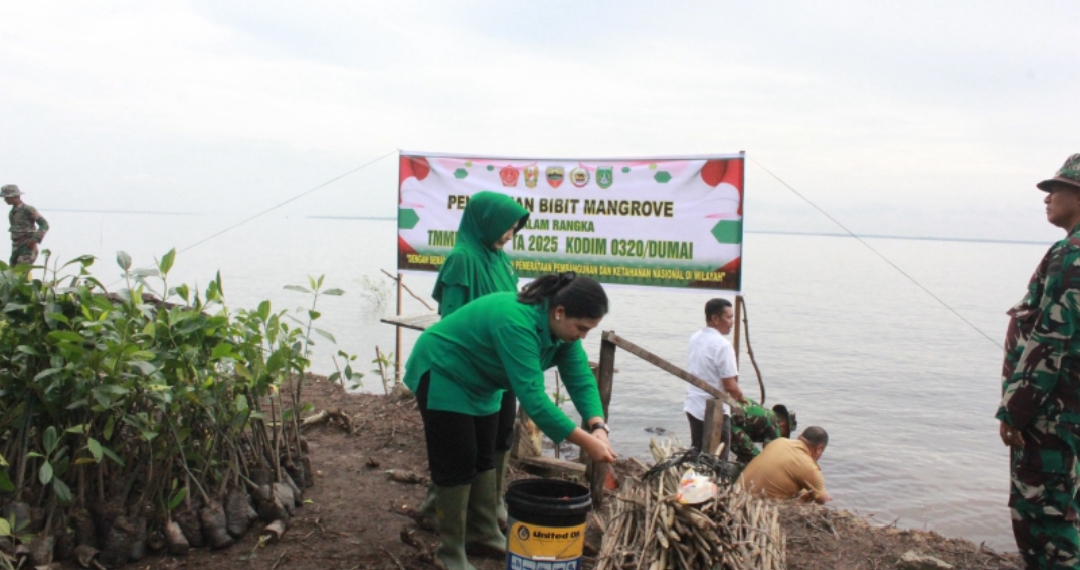 *Ratusan Pohon Mangrove Hijaukan Pantai Purnama dalam Semangat TMMD ke-124 Kodim 0320/Dumai*