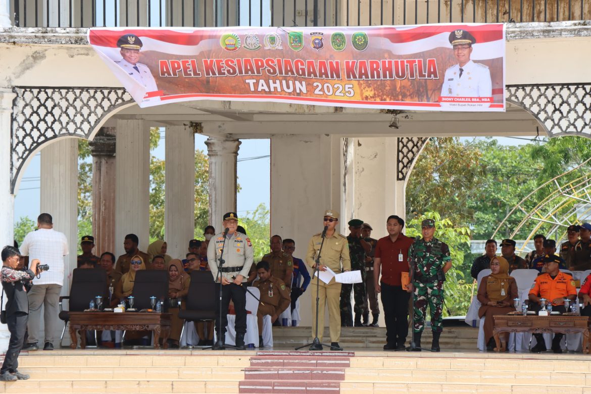 Kapolres Rohil Bersama Bupati dan Dandim O321, Pimpin Apel Kesiapsiagaan Penanggulangan Karhutla 