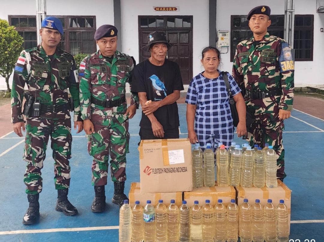 TEGAKKAN HUKUM DI LAUT, TNI AL GAGALKAN PENYELUNDUPAN MIRAS ILEGAL DI PELABUHAN NUSANTARA TAHUNA