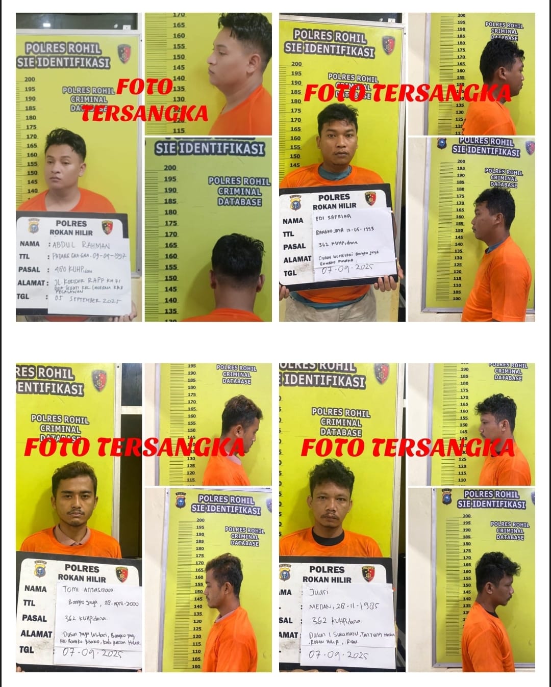 4 Tersangka Pencurian Mobil Cayla di Ujung Tanjung Berhasil Dibekuk Satreskrim Polres Rohil