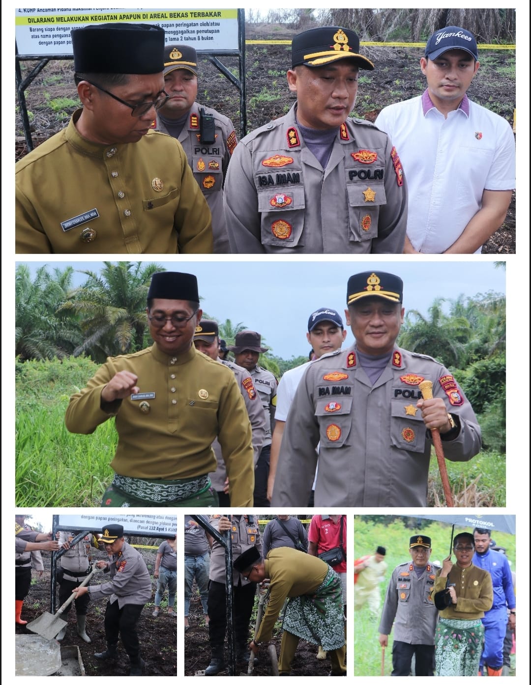 Kapolres Rohil dan Wakil Bupati Rohil Pasang Plang Larangan di Lahan Bekas Terbakar Kecamatan Bangko