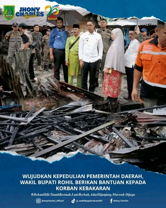 Wakil Bupati Rohil Jhony Charles  Berikan bantuan langsung kepada keluarga korban kebakaran di kepenghuluan bagan punak pesisir,  Bagan siapi api