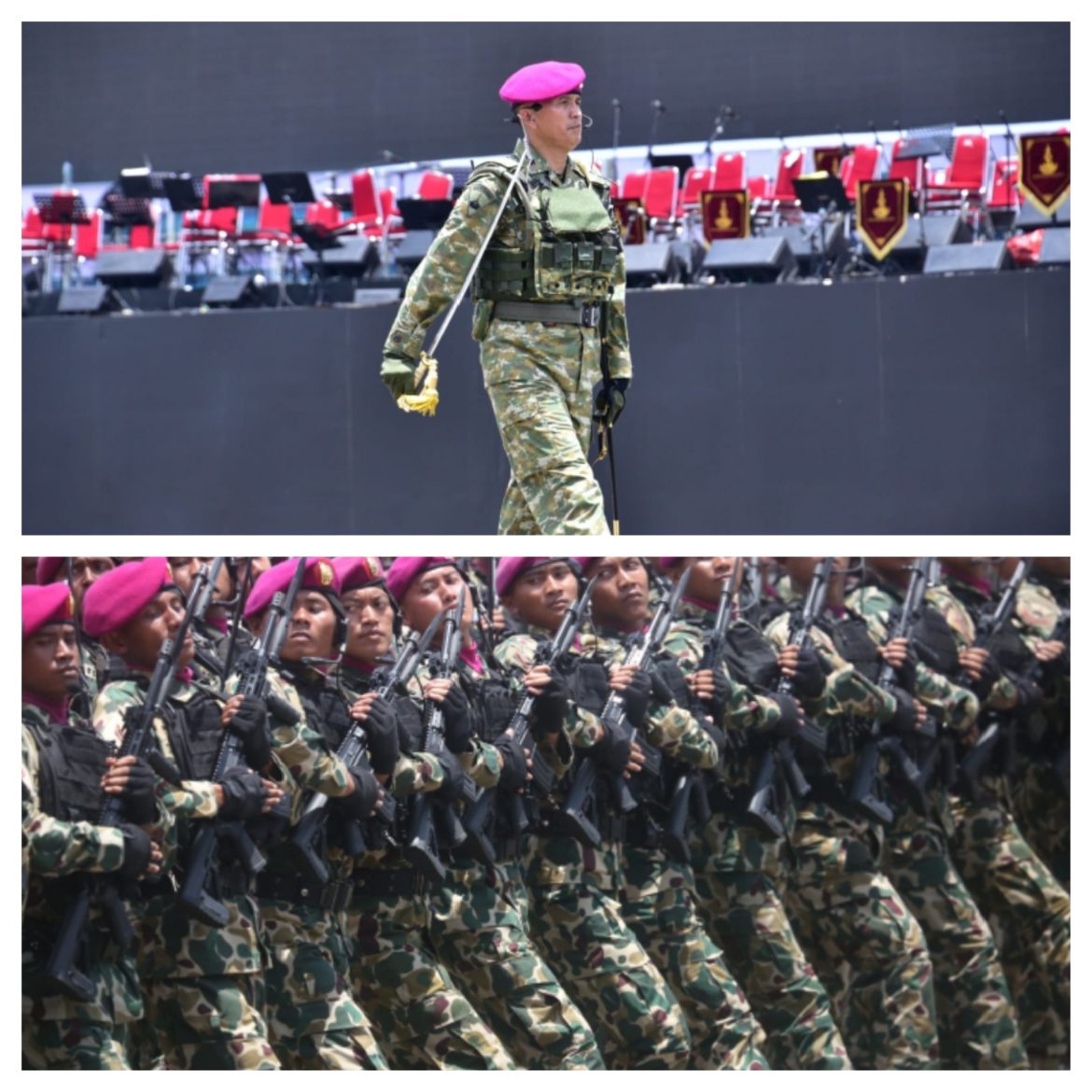 Danpasmar 1 Pimpin Langkah Defile Kontingen TNI AL Pada Geladi Upacara HUT Ke 80 TNI