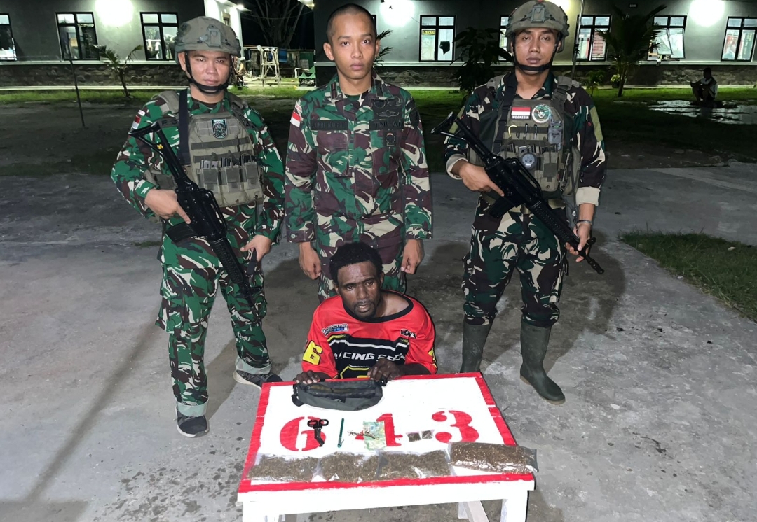 Terus Berkomitmen Menjaga Wilayah Perbatasan Papua, Satgas Pamtas RI-PNG Statis Yonif 643/Wns Gagalkan Peredaran Narkotika