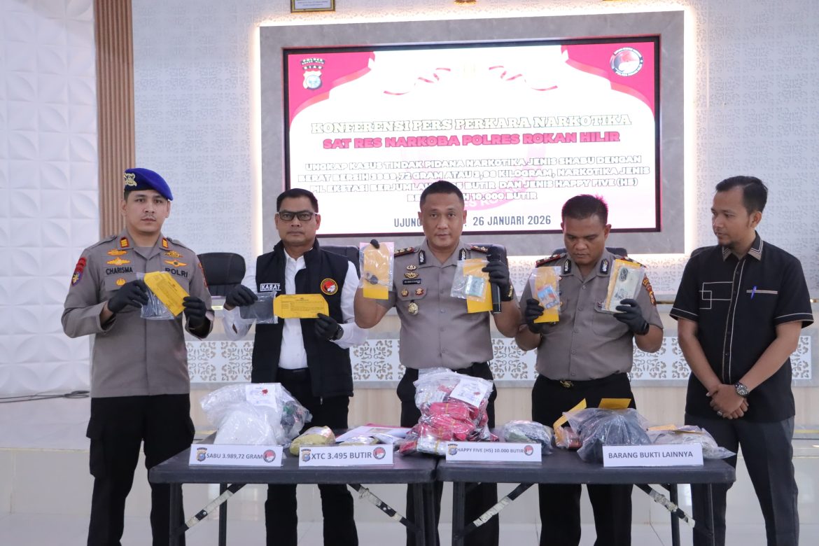 Polres Rohil Ungkap Jaringan Narkotika Internasional, Amankan 3,98 Kg Sabu, Ribuan Ekstasi dan Happy Five