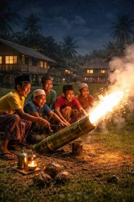 Dentuman Meriam Buluh Meriahkan Malam Ramadan di Kota Siak.