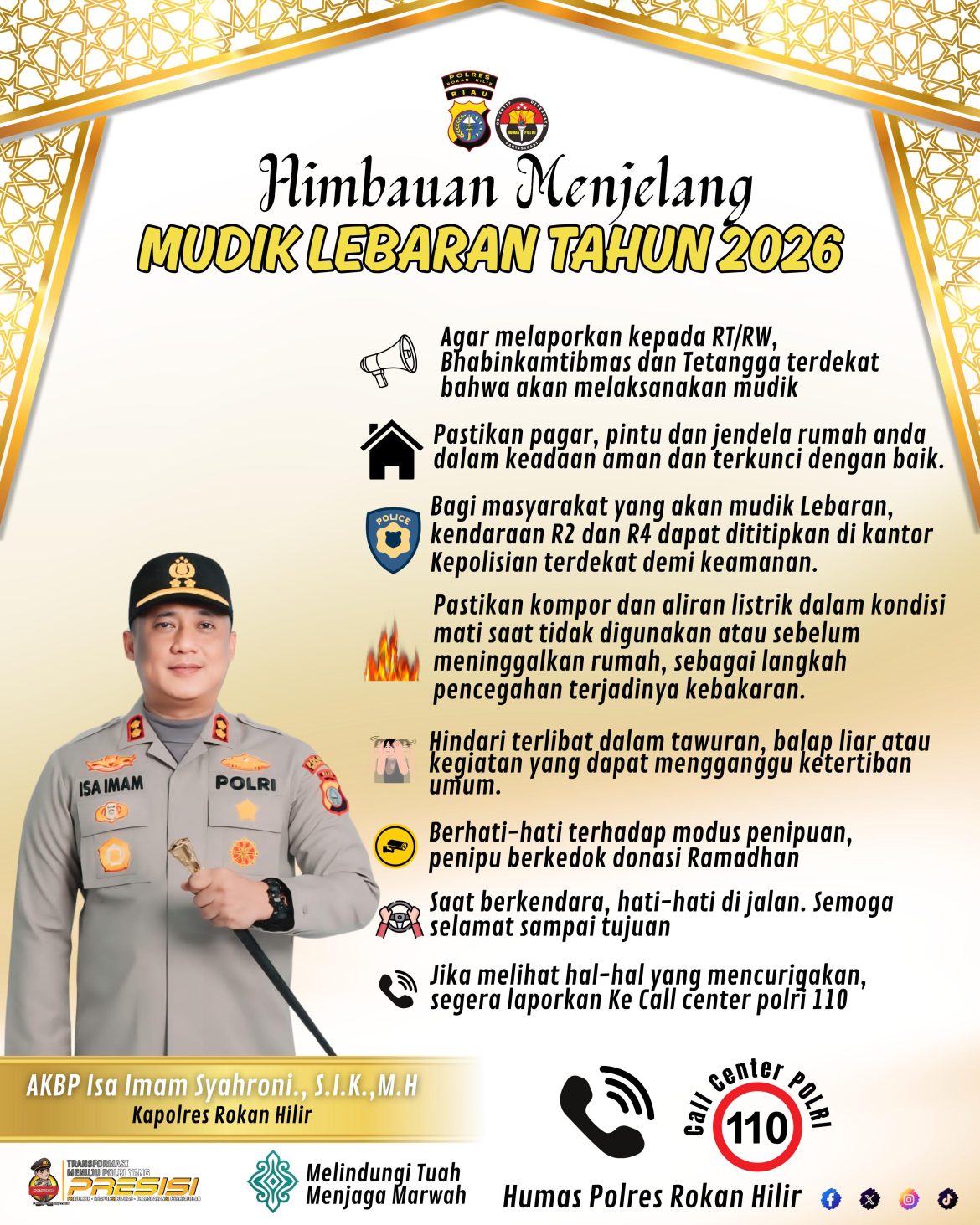 Kapolres Rokan Hilir Imbau Masyarakat Titipkan Kendaraan Saat Mudik Lebaran 1447 H