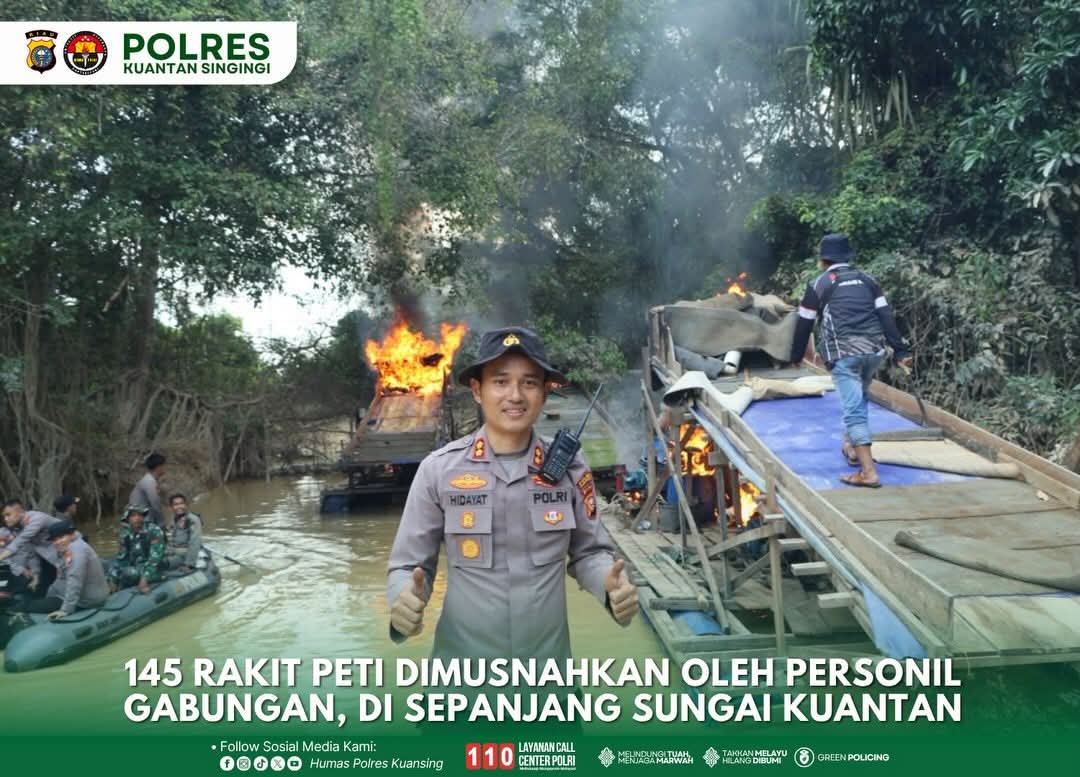 Polres Kuansing Bersama TNI dan Instansi Terkait Gelar Penertiban Besar-besaran di Sungai Kuantan